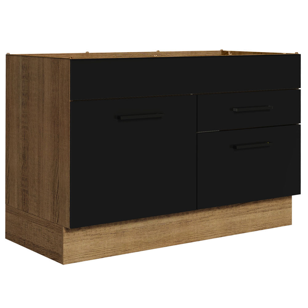 Balcão Gabinete De Pia 120 X 60 Cm 1 Porta 2 Gavetas Rustic/Preto (Sem Tampo) Agata Madesa