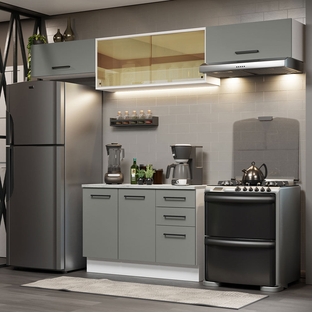 Armário De Cozinha Compacta 280cm Branco/Cinza Agata Madesa 04