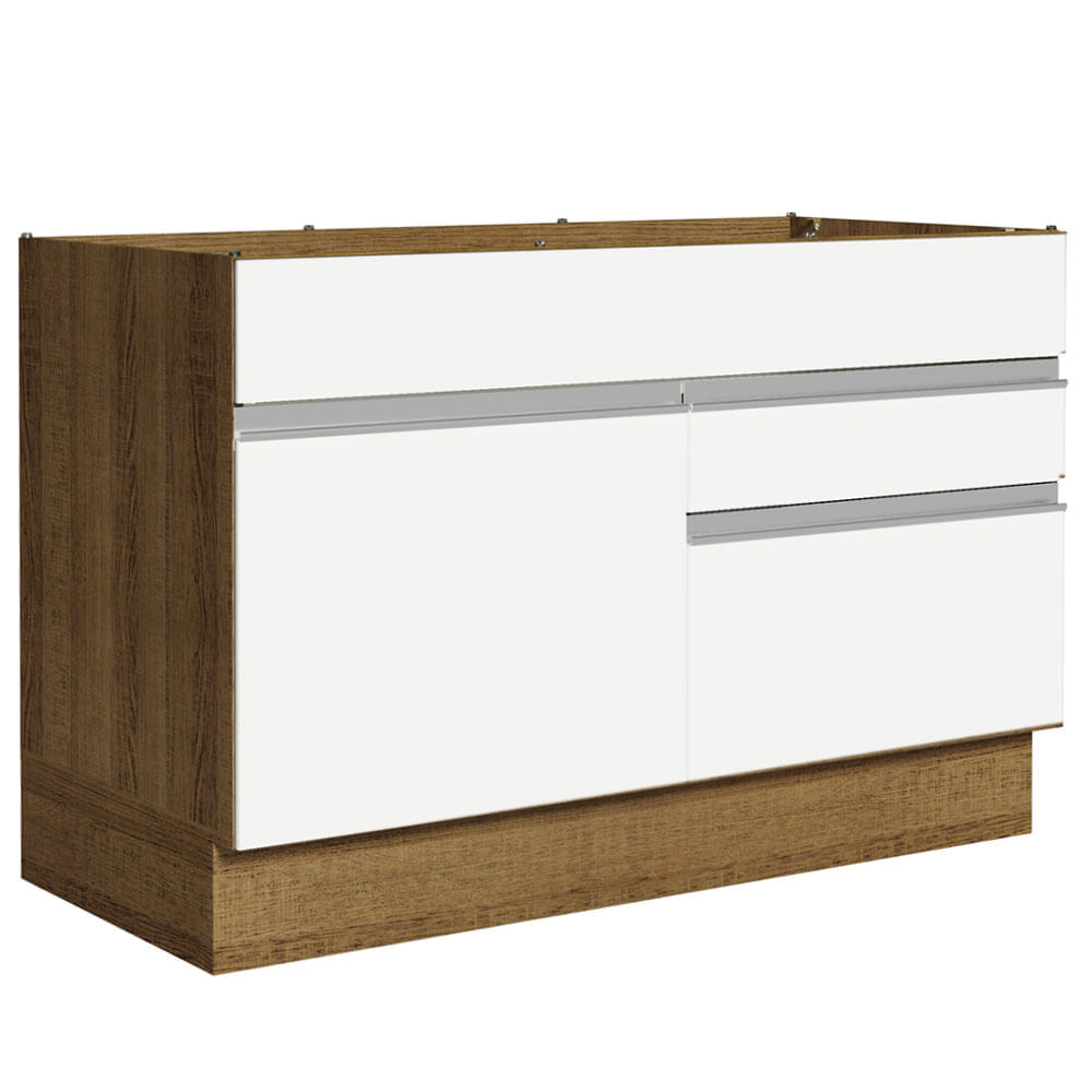 Balcão Gabinete De Pia 120 X 60 Cm 1 Porta 2 Gavetas Rustic/Branco (Sem Tampo) Glamy Madesa