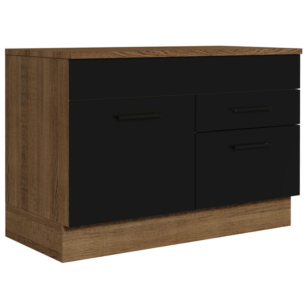 Balcão Gabinete De Pia 120 X 60 Cm 1 Porta 2 Gavetas Rustic/Preto (Com Tampo) Agata Madesa