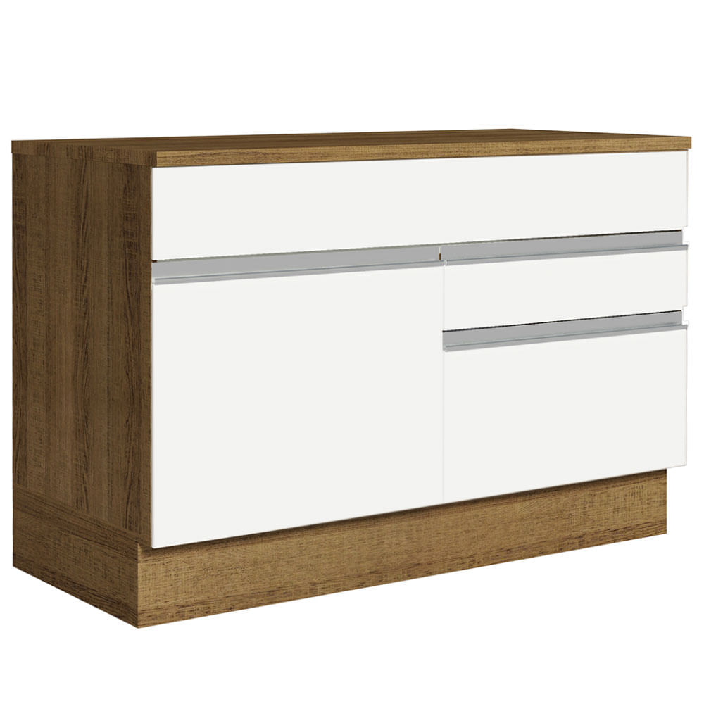 Balcão Gabinete De Pia 120 X 60 Cm 1 Porta 2 Gavetas Rustic/Branco (Com Tampo) Glamy Madesa