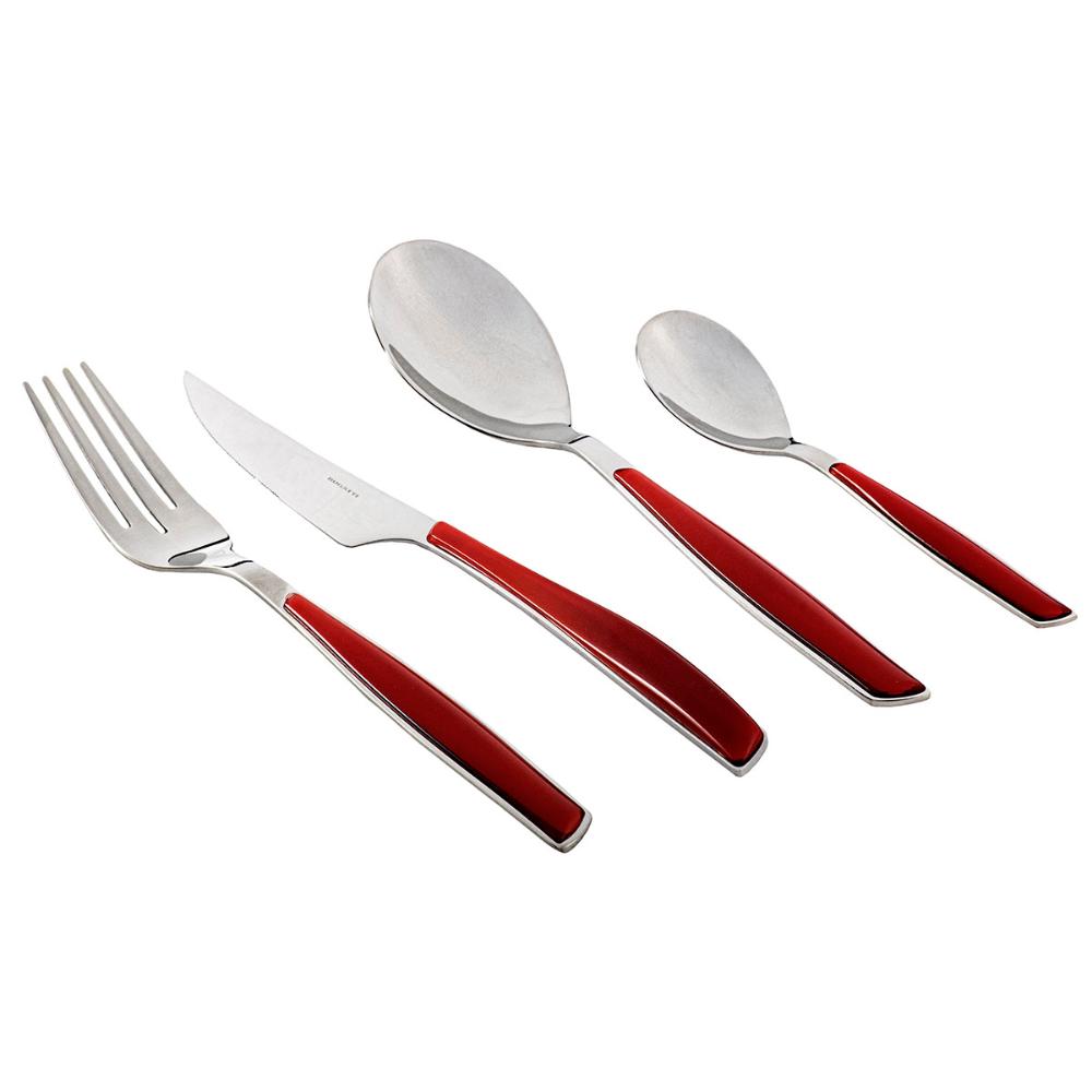 Jogo Talheres 24 Peças Jantar Vermelho Glamour Inox Bugatti