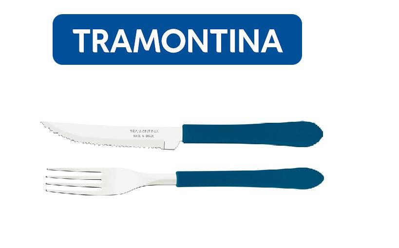 Kit Restaurante 40 Talheres Tramontina 20 Facas + 20 Garfos Azul