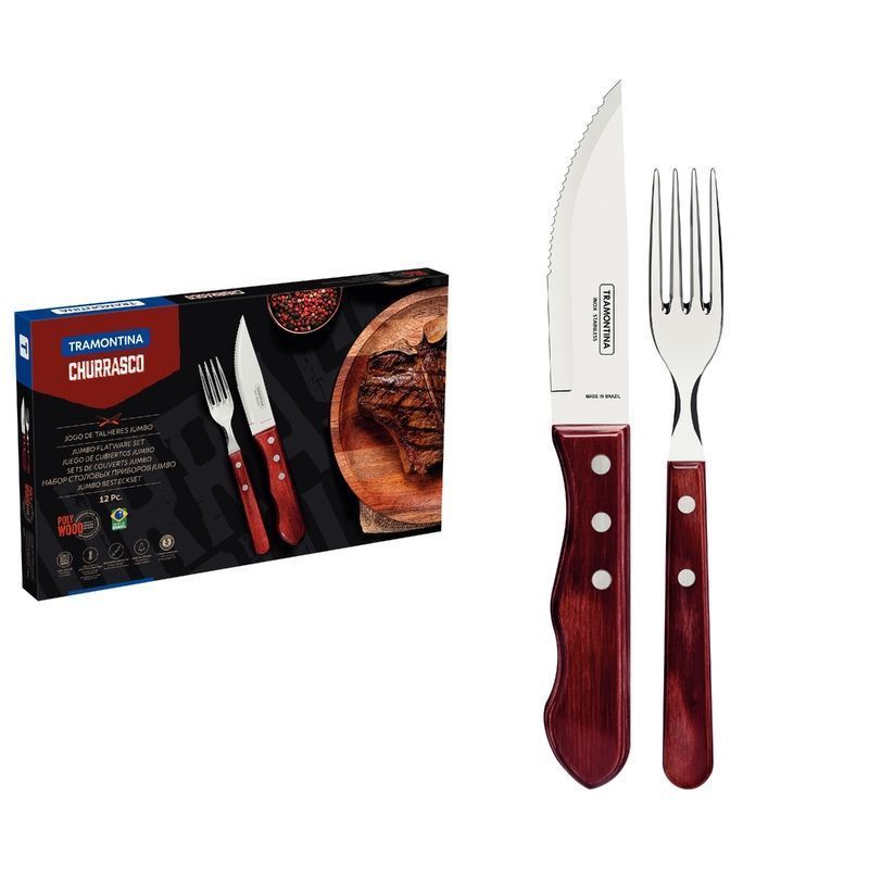 Jogo De Churrasco Jumbo Polywood Vermelho 12 Pçs Tramontina