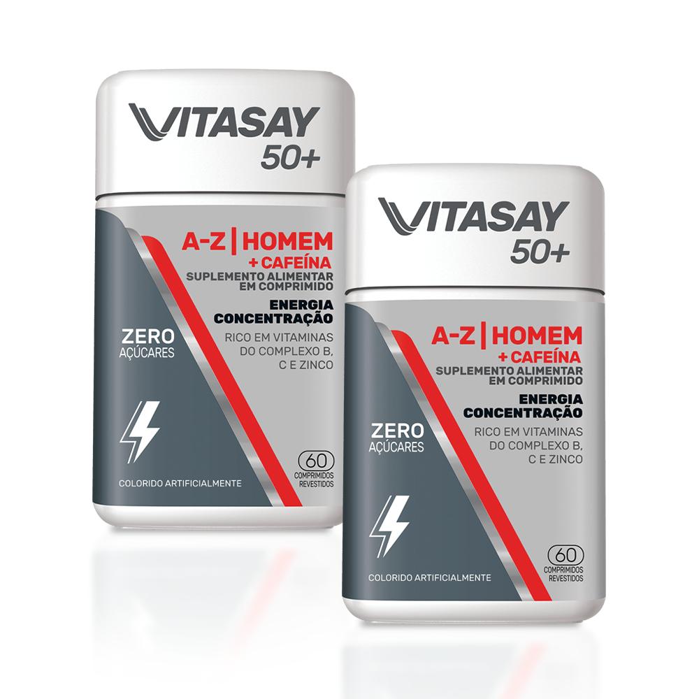 Kit C/ 02 Suplemento Alimentar Vitasay 50+ A-Z Homem+Cafeina 60 Compr.