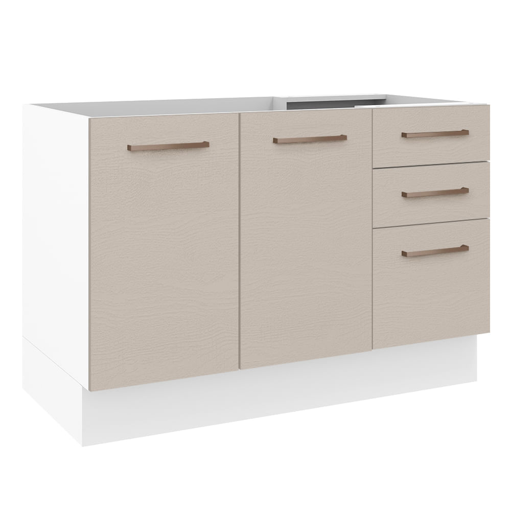 Balcão Gabinete De Pia 120 X 60 Cm 2 Portas E 3 Gavetas (Sem Tampo) Branco/Crema Agata Madesa