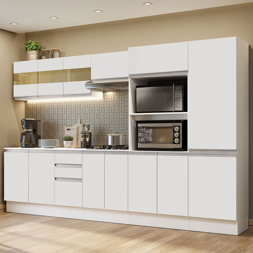 Armário De Cozinha Completa 100% Mdf 300cm Frentes Branco Smart Madesa 02