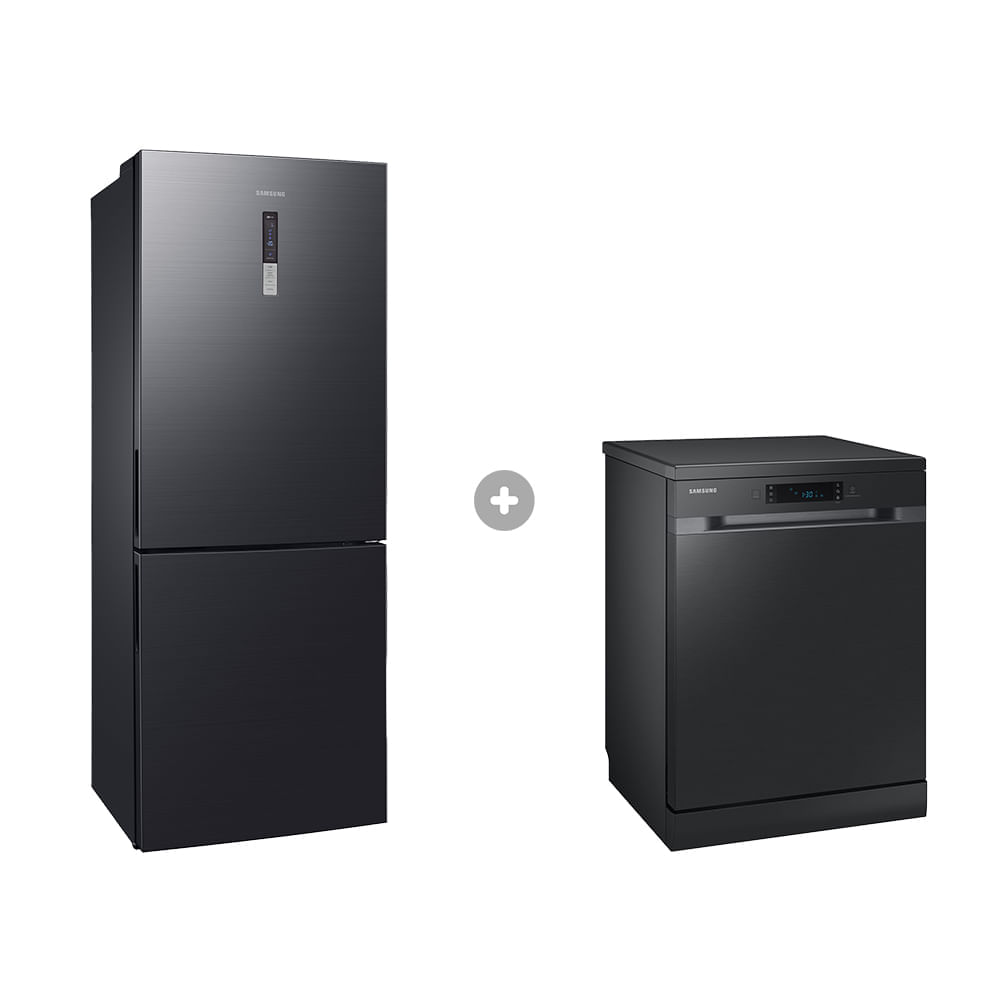 Geladeira Inverse Barosa Black 435L 127V + Lava-Louças 14 Serviços 127V Black Samsung