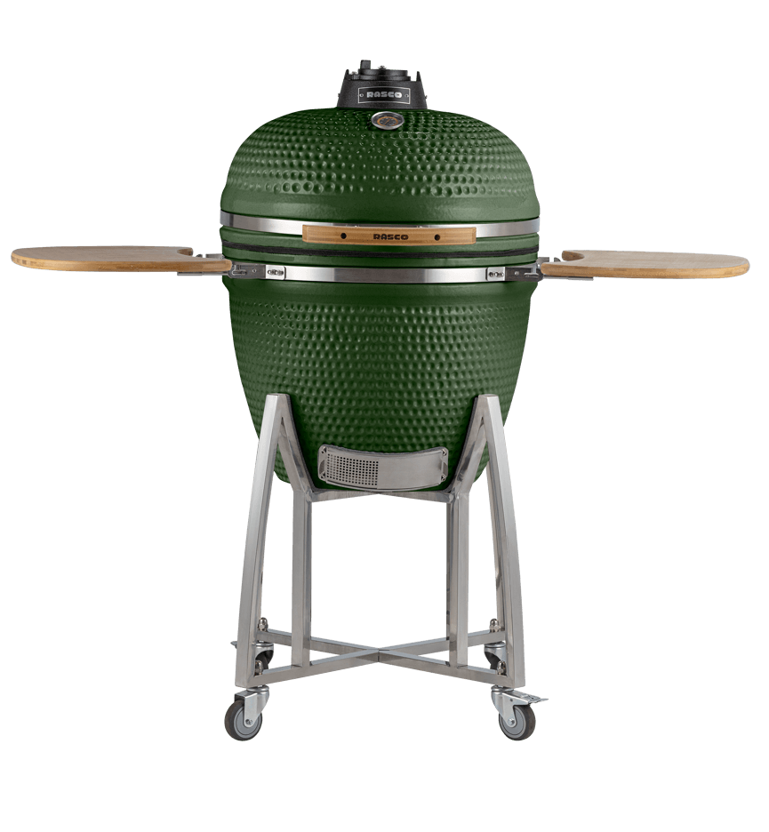 Churrasqueira Kamado Ultra Da Rasco Verde C/ Grelha Aço Inox, Suporte E Mesas. Serve Até 20 Pessoas