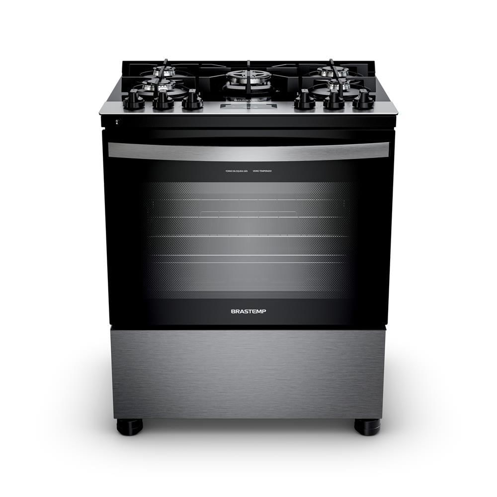 Fogão Brastemp 5 Bocas Cor Inox Com Mesa De Vidro, Turbo Chama E Timer - Bfs5xar Bivolt